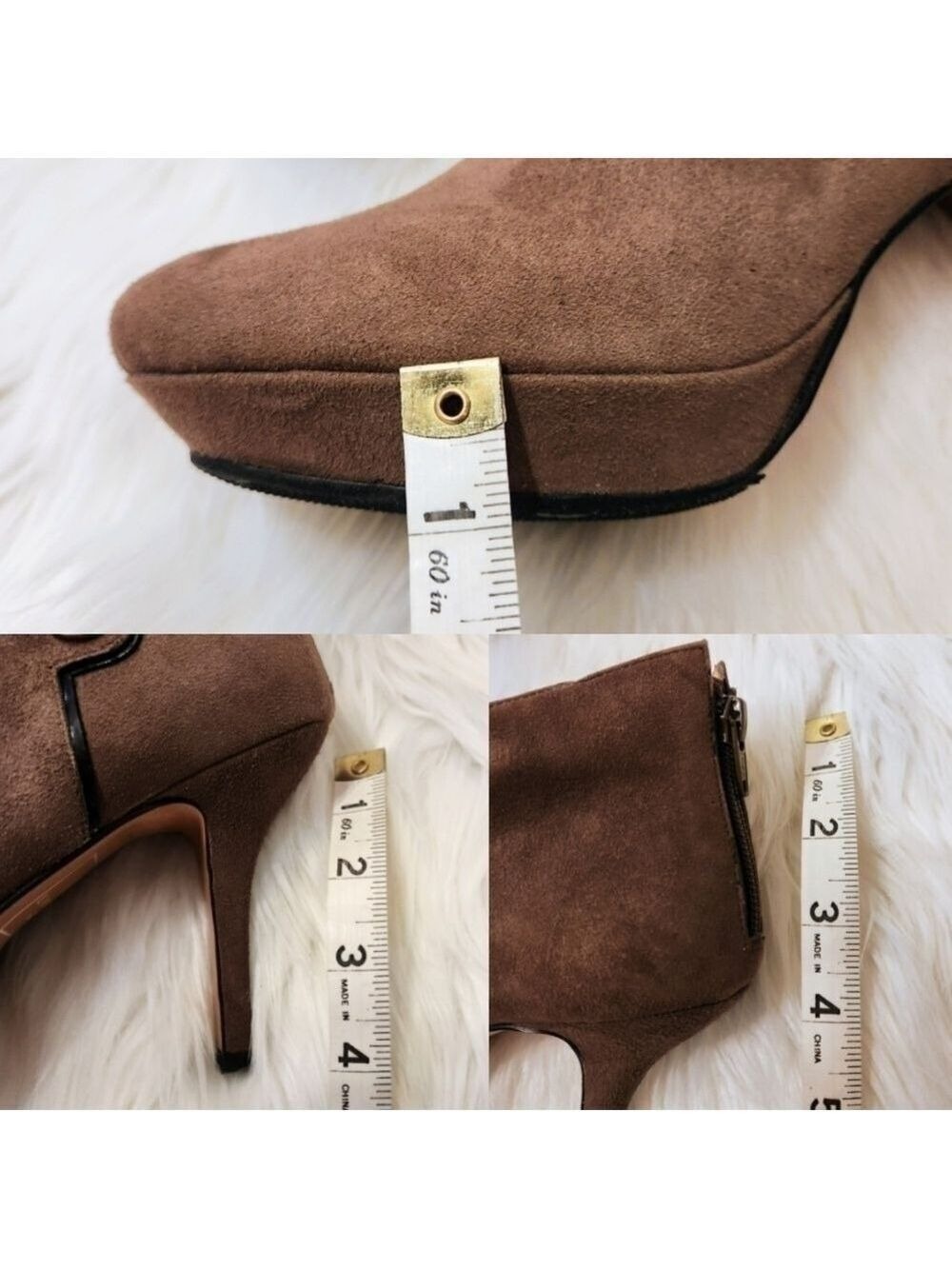 Lanvin En Bleu Brown Suede Platform Stiletto Booties Size 7 - Picture 12 of 13